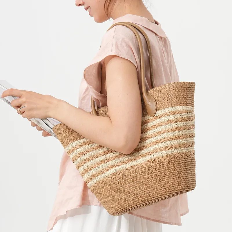 Striped woven straw beach tote - Tote Bag Beach บทวิจารณ์และราคา