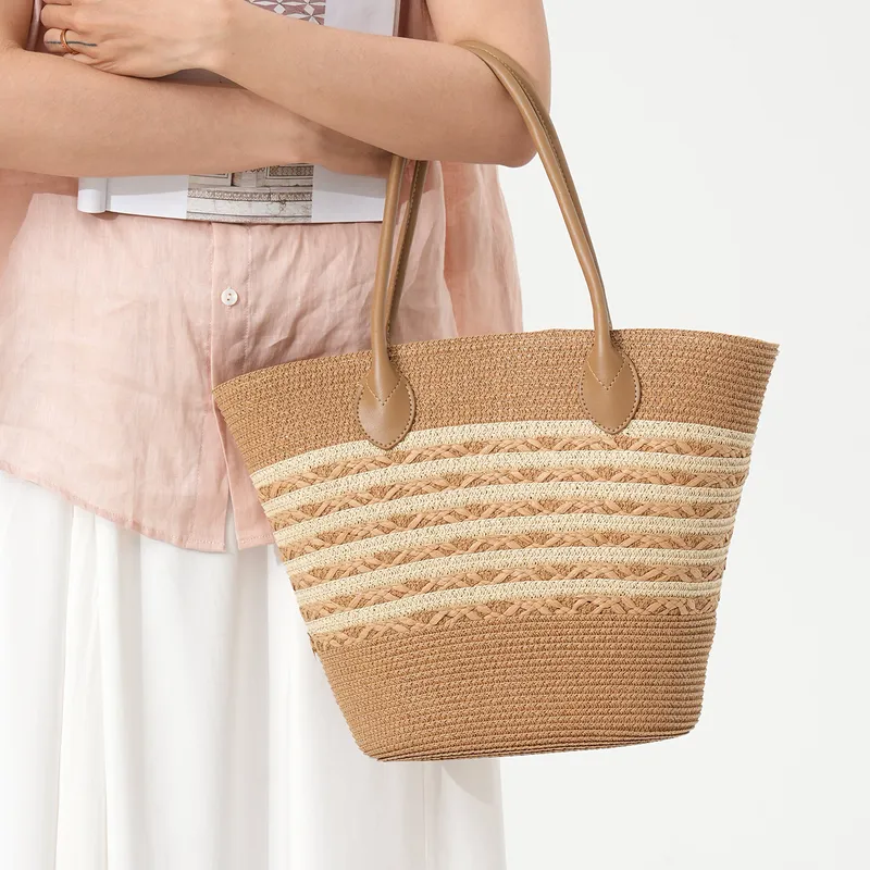Striped woven straw beach tote - Tote Bag Beach บทวิจารณ์และราคา