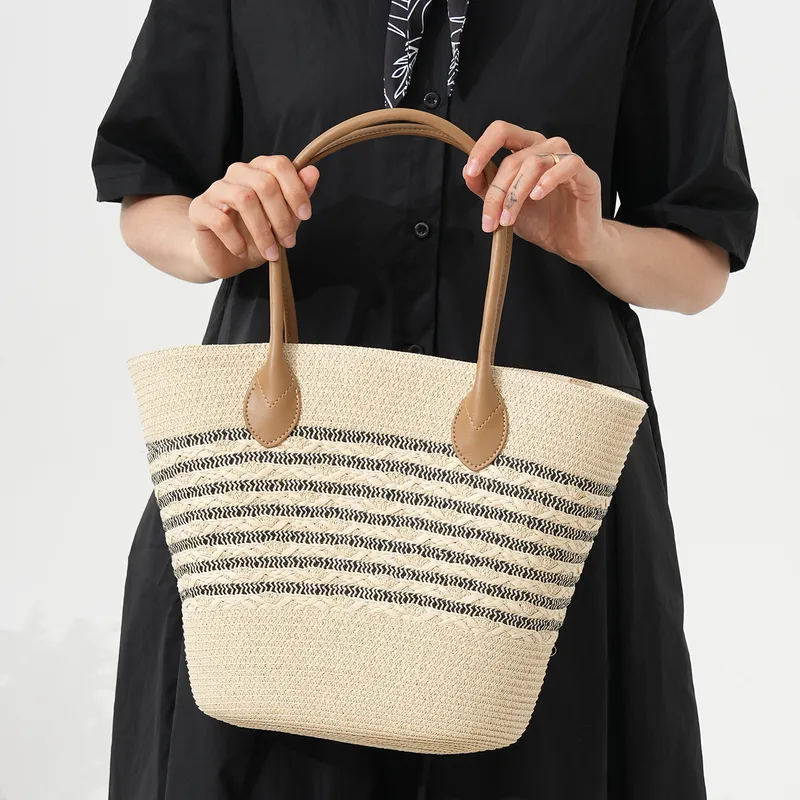 Striped woven straw beach tote - Tote Bag Beach บทวิจารณ์และราคา