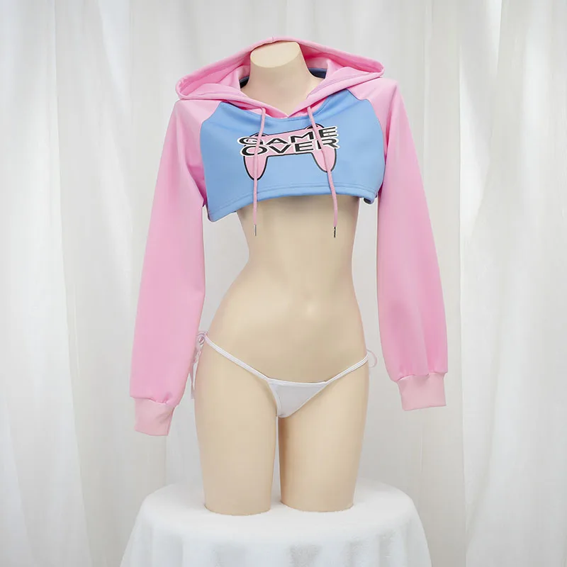 Cute Long Sleeve Crop Top Hood - Crop Top Crochet บทวิจารณ์และราคา