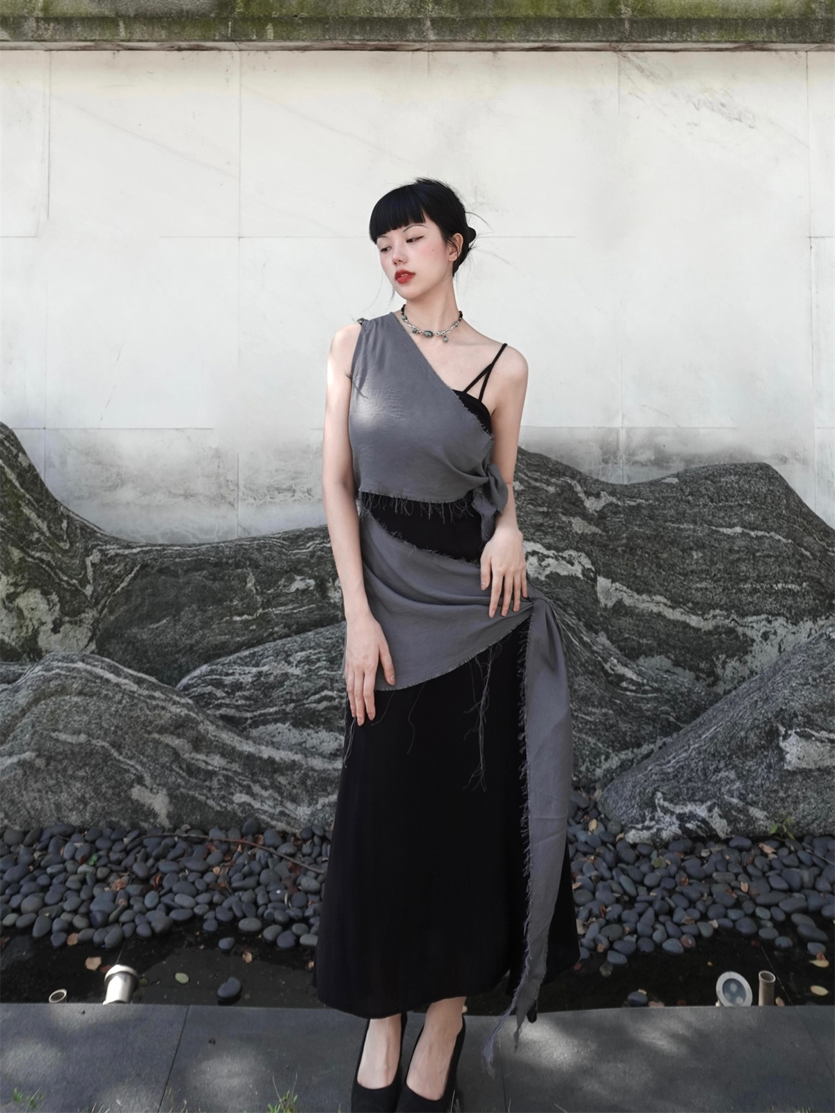 Chill Grey Cotton Linen Black  - Linen Dress Wrap บทวิจารณ์และราคา
