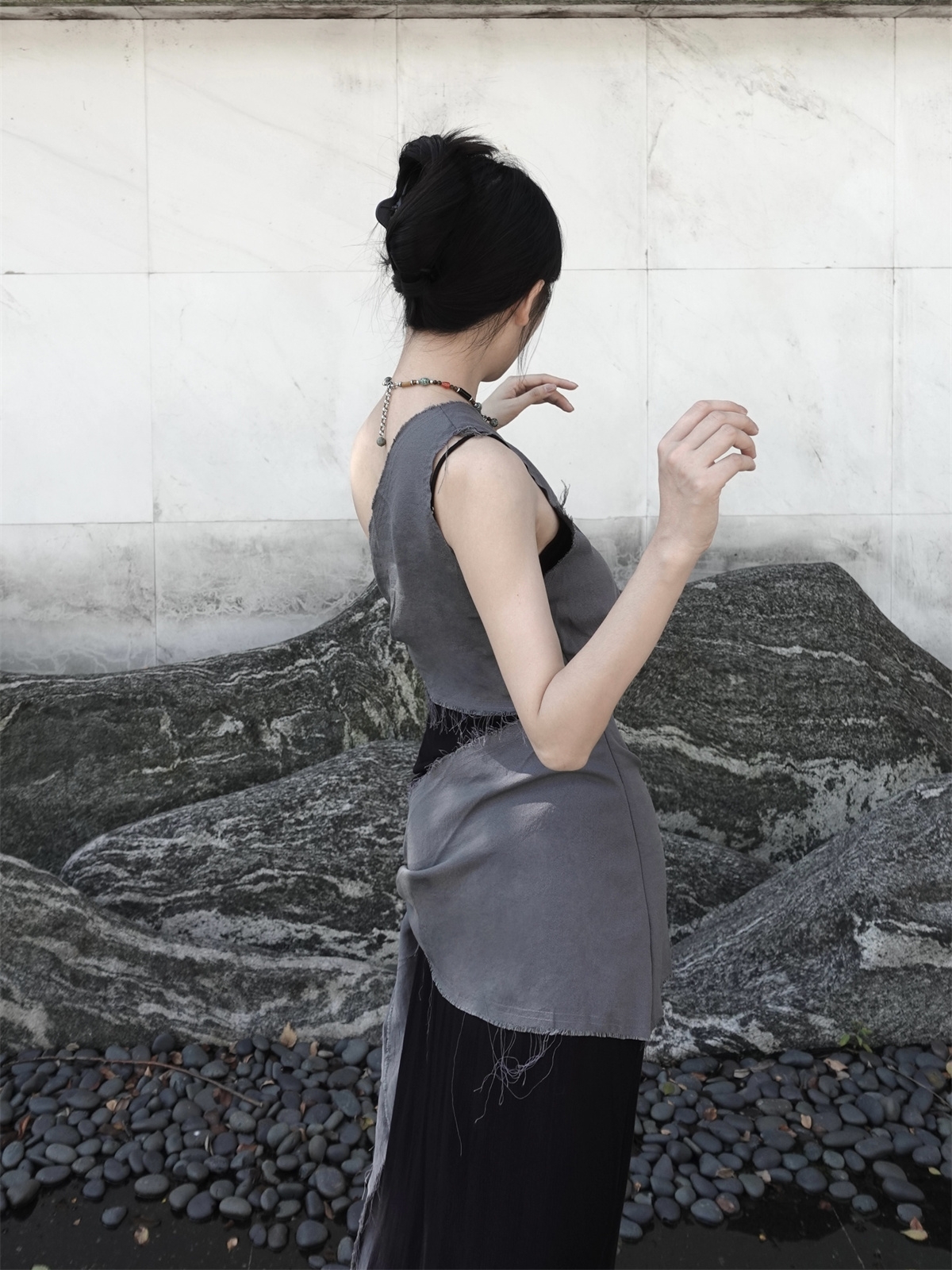 Chill Grey Cotton Linen Black  - Linen Dress Wrap บทวิจารณ์และราคา