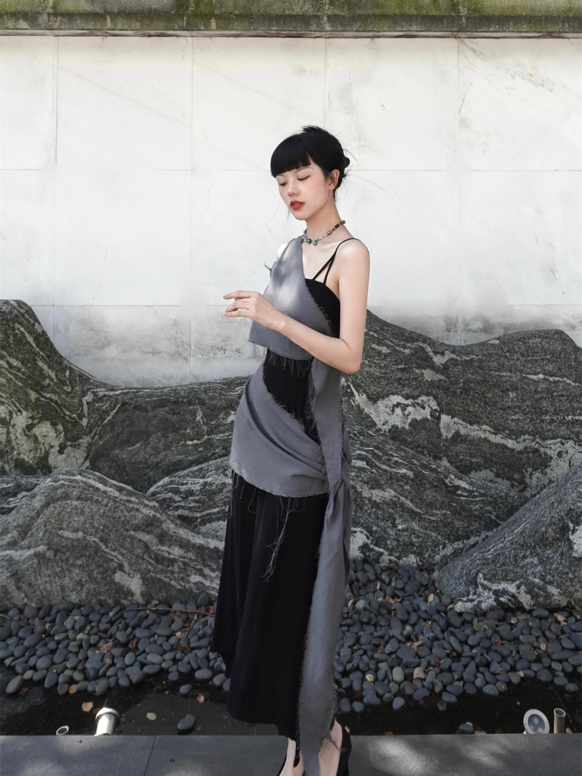Chill Grey Cotton Linen Black  - Linen Dress Wrap บทวิจารณ์และราคา