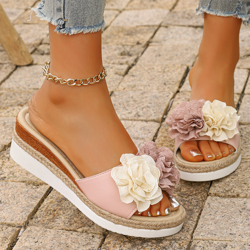 Women's Pink Flower Decor Plat - Wedge Espadrille Women บทวิจารณ์และราคา