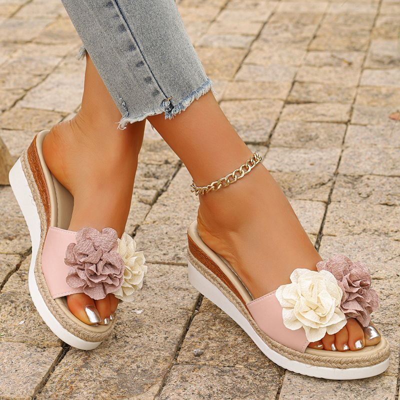 Women's Pink Flower Decor Plat - Wedge Espadrille Women บทวิจารณ์และราคา