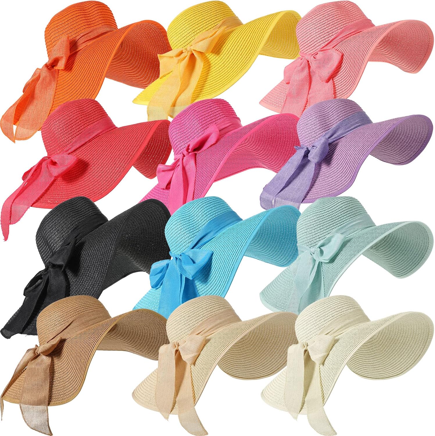 12 PCS Women's Wide Brim Straw - Hat Floppy Wide บทวิจารณ์และราคา