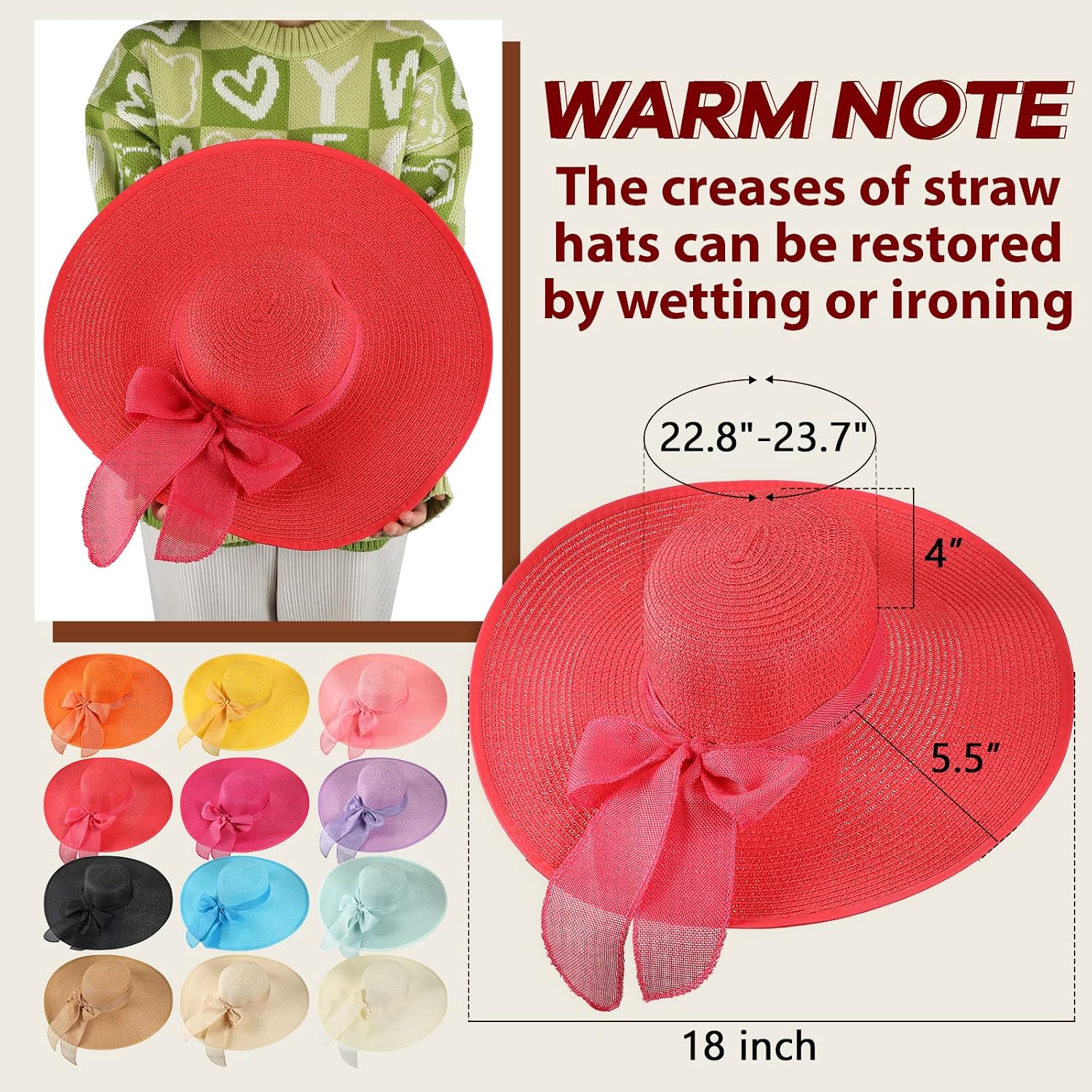 12 PCS Women's Wide Brim Straw - Hat Floppy Wide บทวิจารณ์และราคา