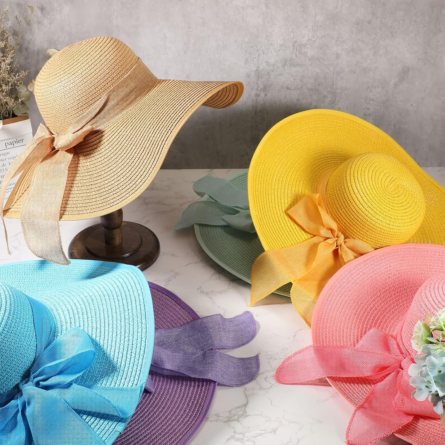 12 PCS Women's Wide Brim Straw - Hat Floppy Wide บทวิจารณ์และราคา