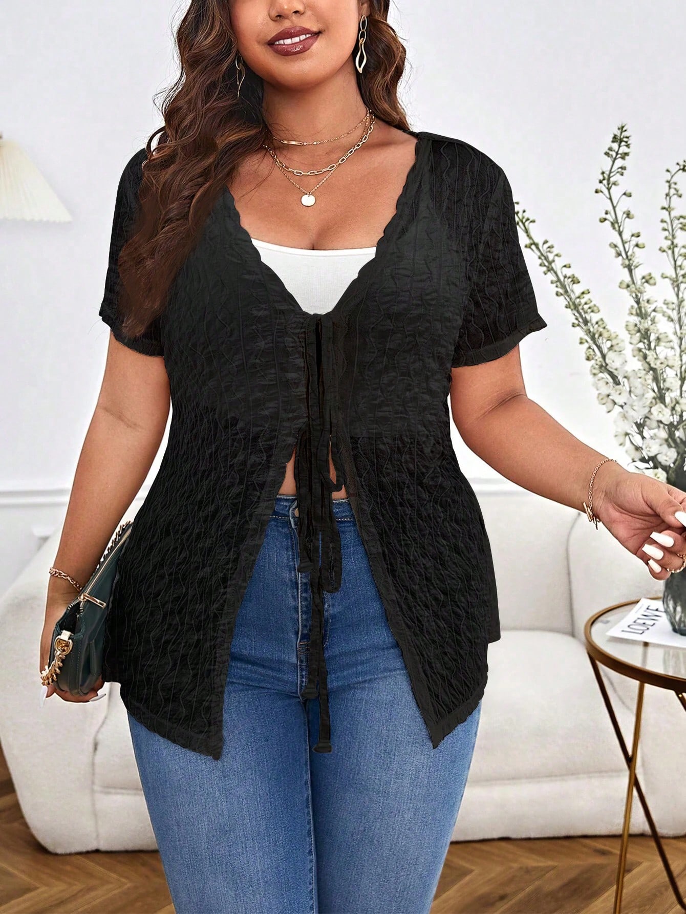 Spring Summer Plus Size Women  - Kimono Sheer Floral บทวิจารณ์และราคา