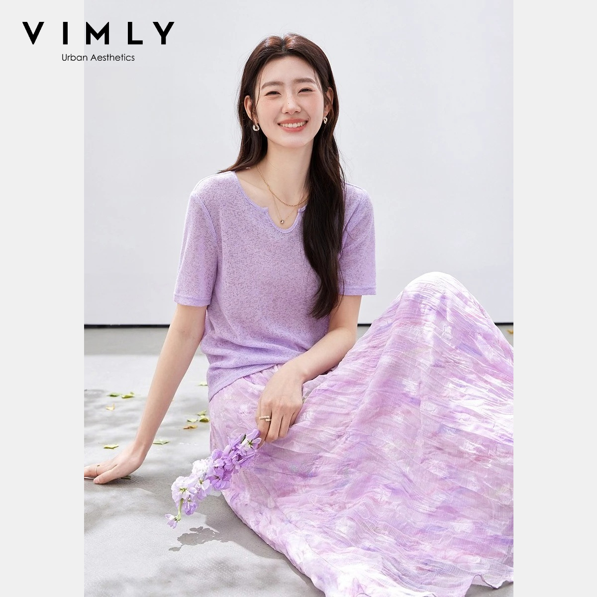 VIMLY Women's Purple Floral Pr - Midi Skirt Floral บทวิจารณ์และราคา