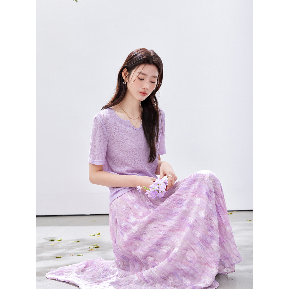 VIMLY Women's Purple Floral Pr - Midi Skirt Floral บทวิจารณ์และราคา