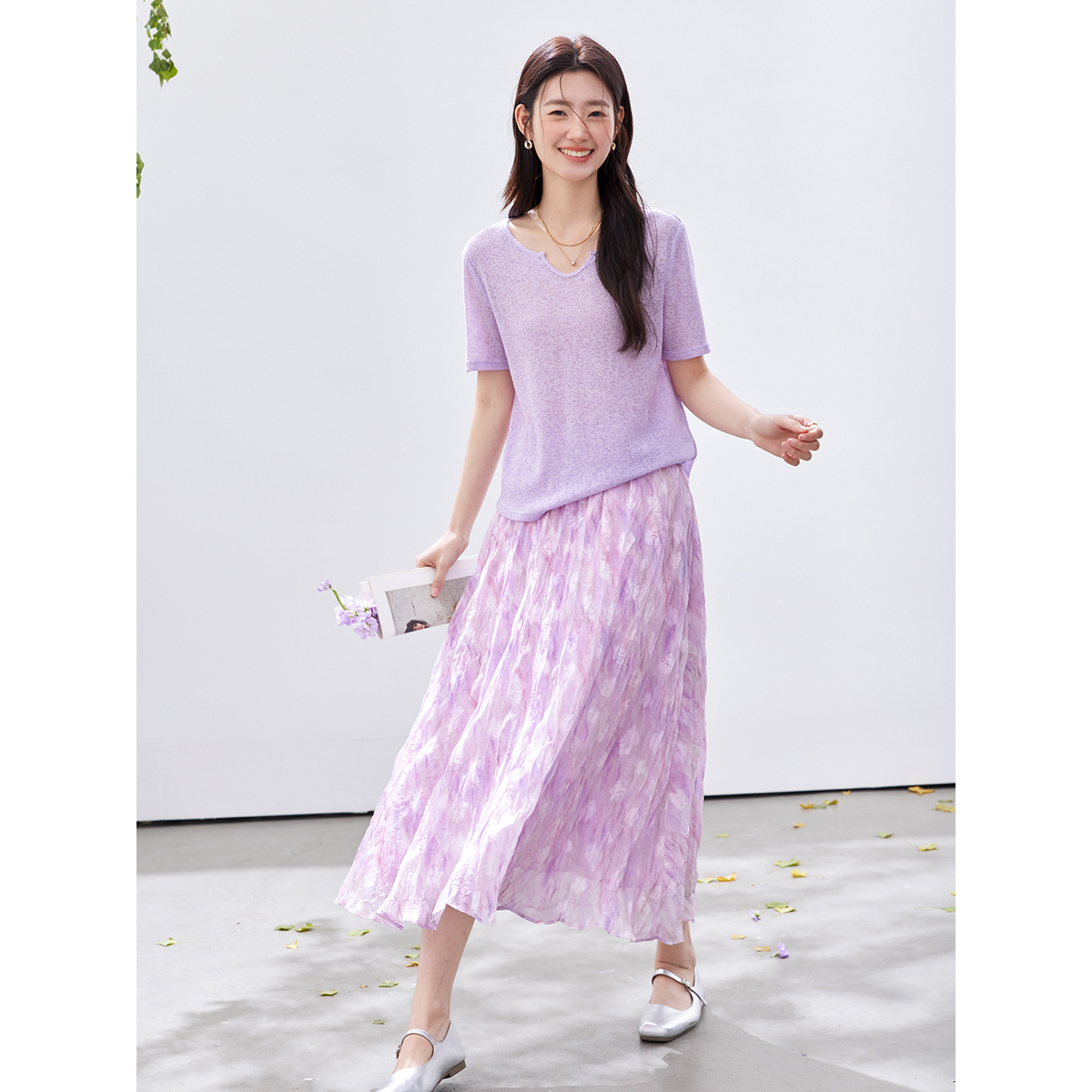 VIMLY Women's Purple Floral Pr - Midi Skirt Floral บทวิจารณ์และราคา