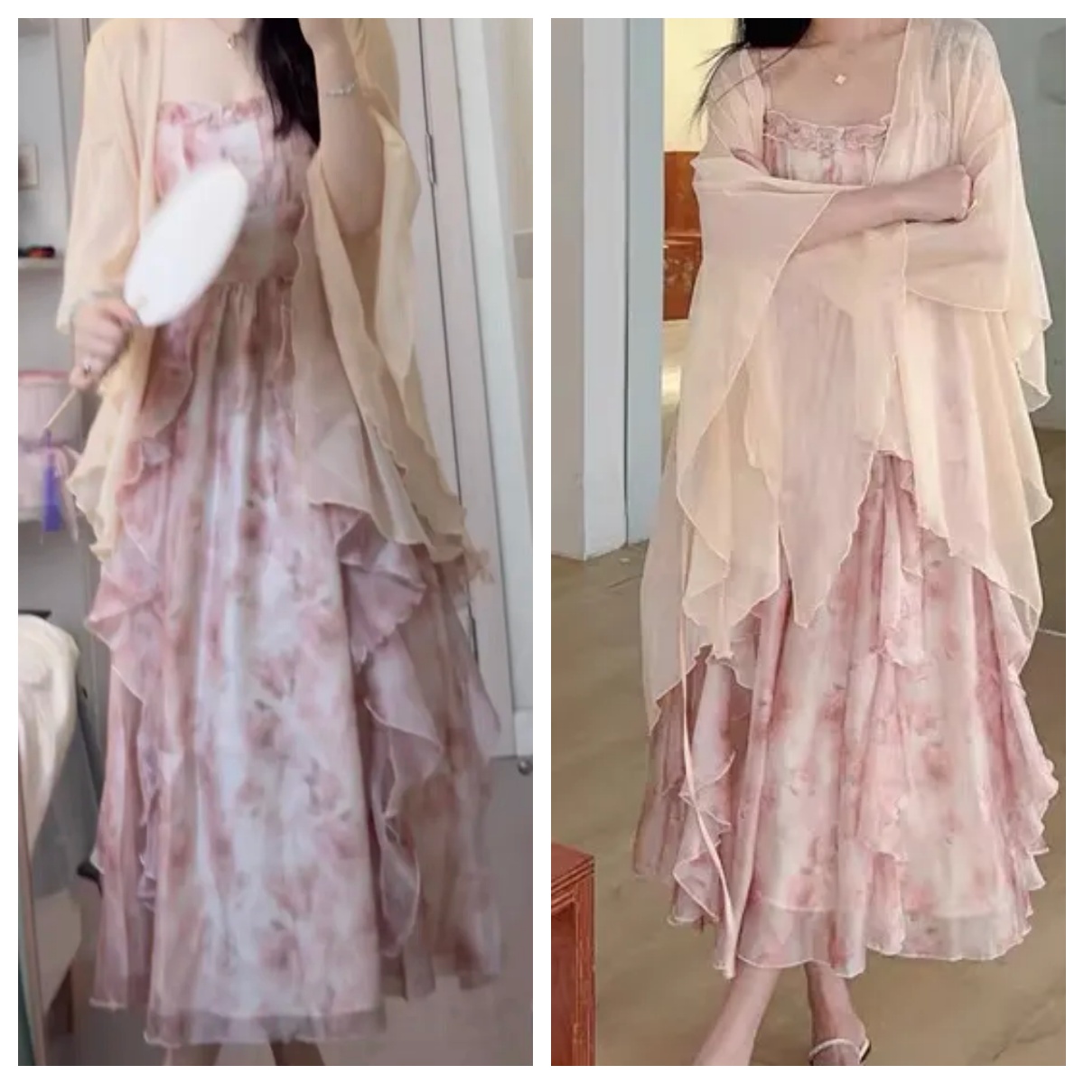 Women Watercolor Peach Floral  - Kimono Sheer Floral บทวิจารณ์และราคา