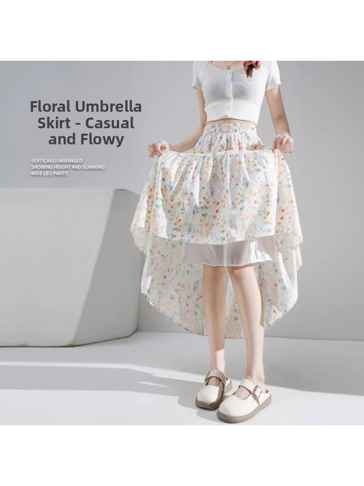 plus Size Floral Print A-Line  - Midi Skirt Floral บทวิจารณ์และราคา