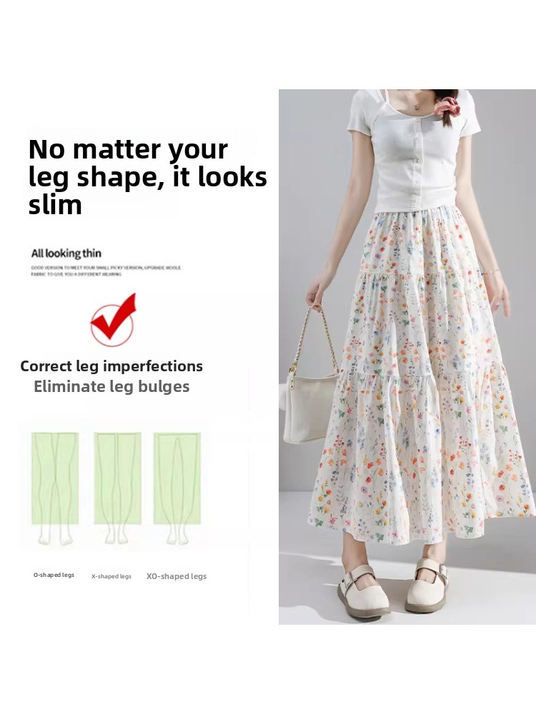 plus Size Floral Print A-Line  - Midi Skirt Floral บทวิจารณ์และราคา