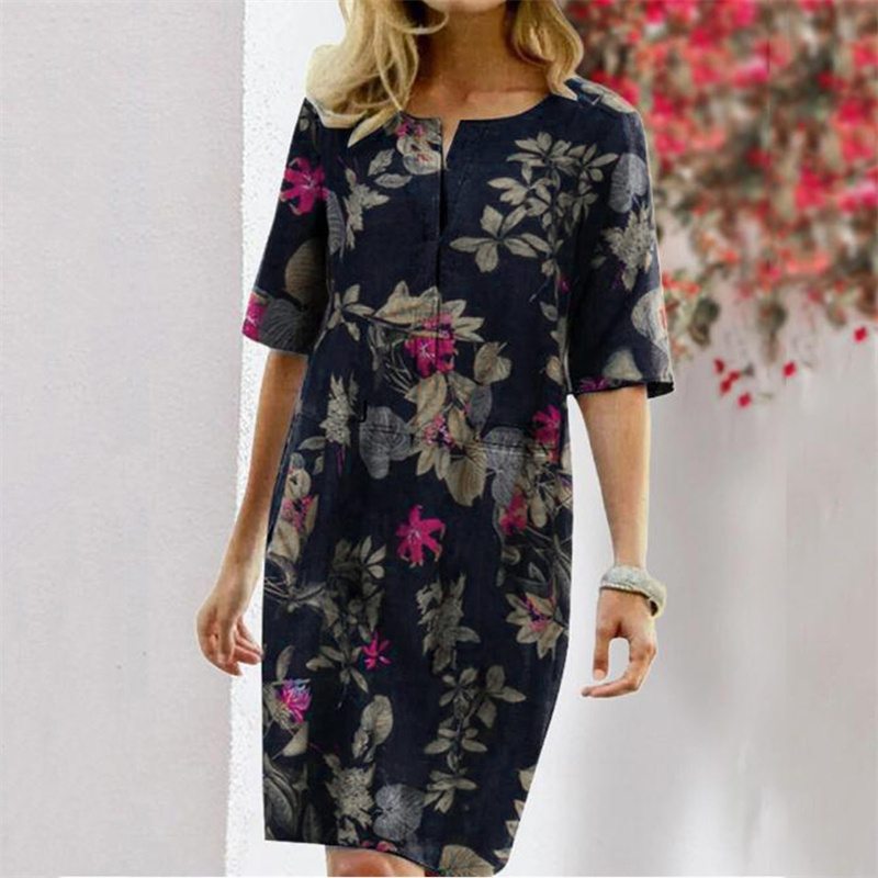 Summer Cotton Linen Printed Wo - Linen Dress Wrap บทวิจารณ์และราคา