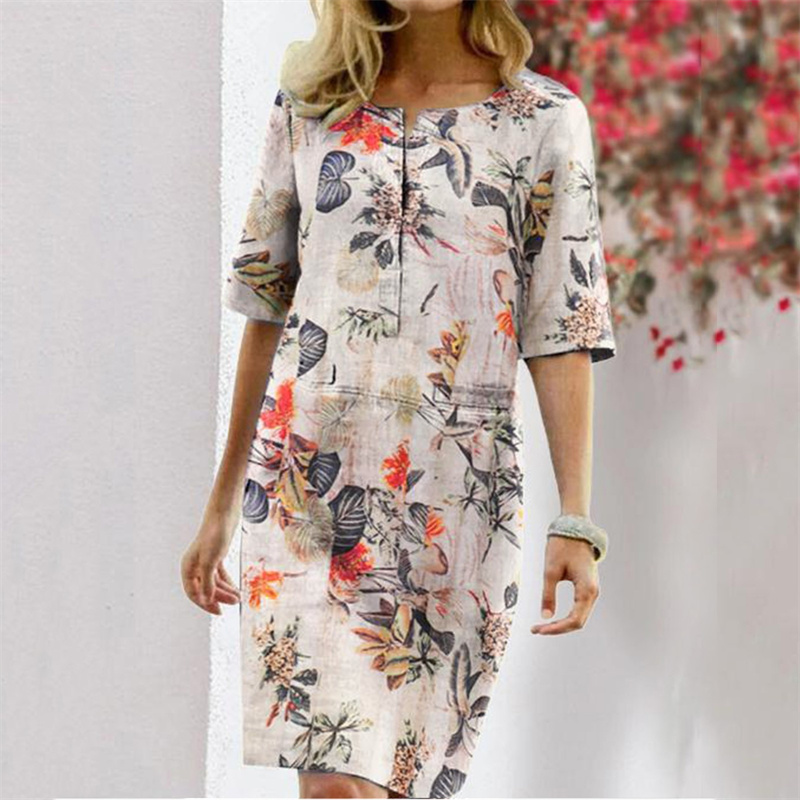 Summer Cotton Linen Printed Wo - Linen Dress Wrap บทวิจารณ์และราคา