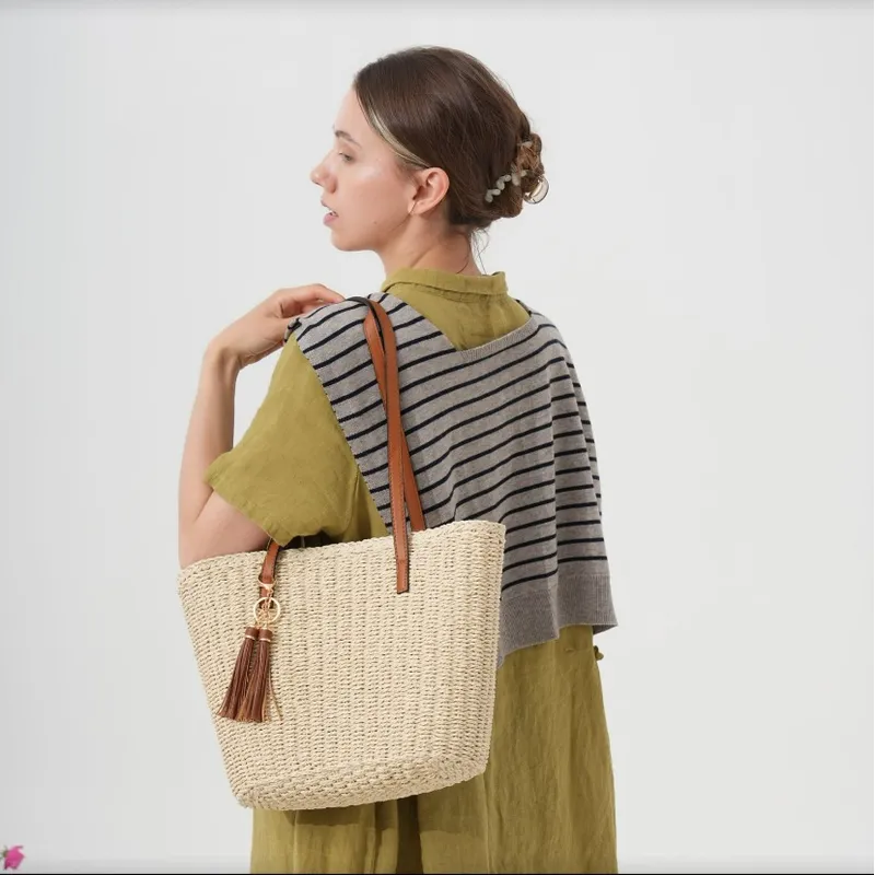 Fringed Straw Tote Bag Handwov - Tote Bag Beach บทวิจารณ์และราคา