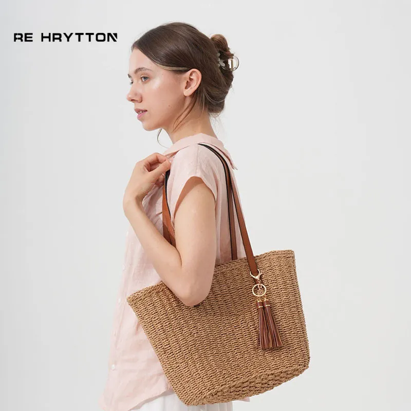 Fringed Straw Tote Bag Handwov - Tote Bag Beach บทวิจารณ์และราคา