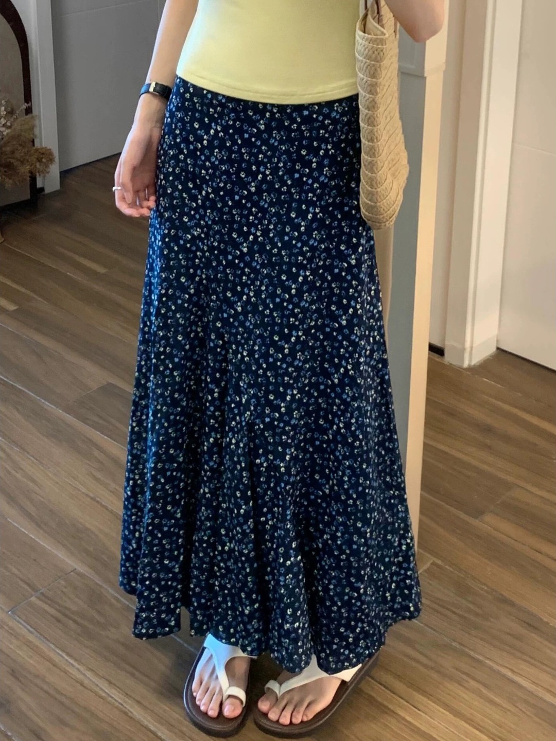 plus Size Floral Print A-Line  - Midi Skirt Floral บทวิจารณ์และราคา