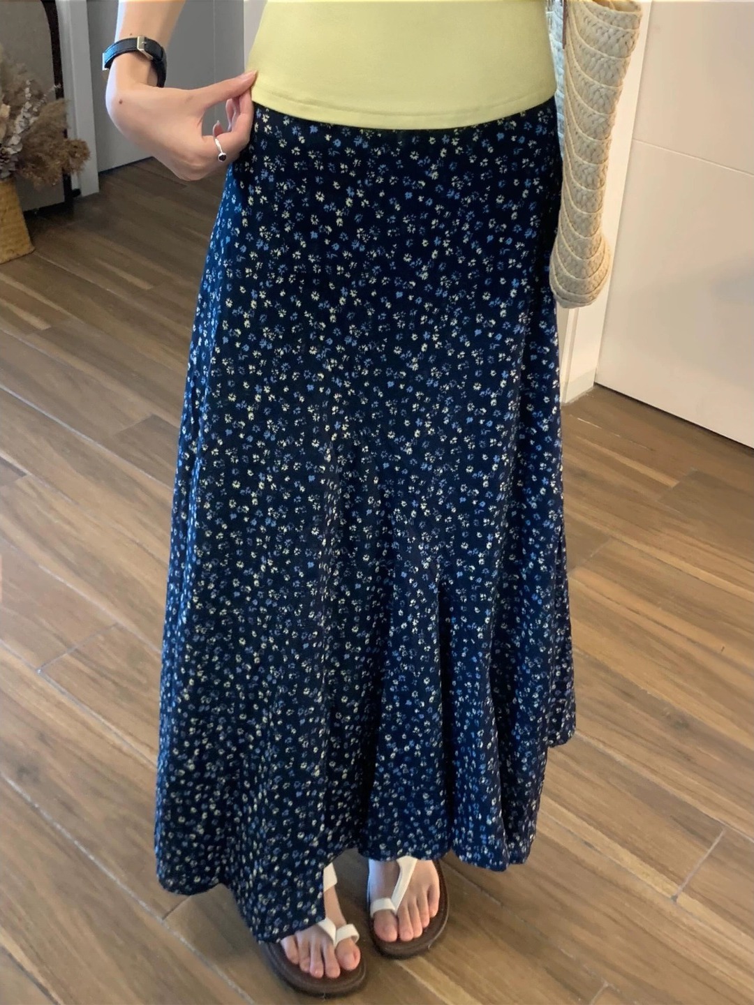 plus Size Floral Print A-Line  - Midi Skirt Floral บทวิจารณ์และราคา