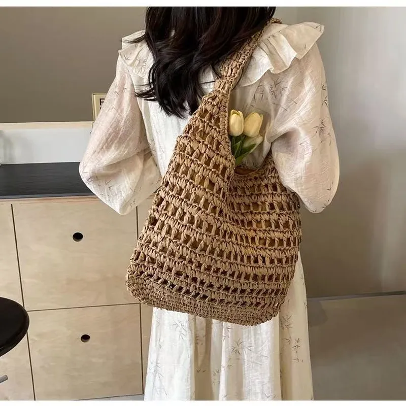 Hollow Woven Straw Tote Bag On - Tote Bag Beach บทวิจารณ์และราคา