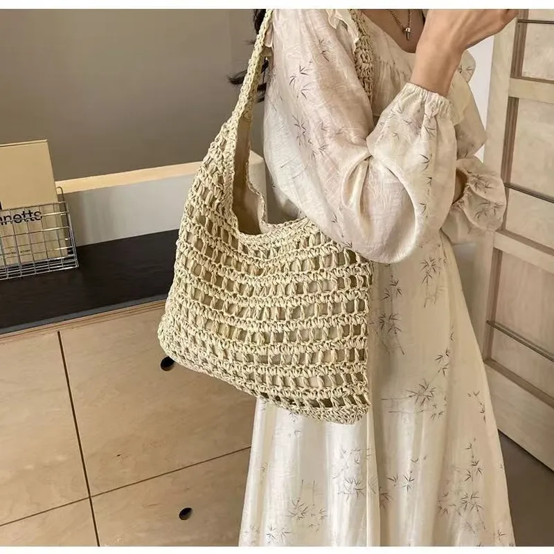 Hollow Woven Straw Tote Bag On - Tote Bag Beach บทวิจารณ์และราคา