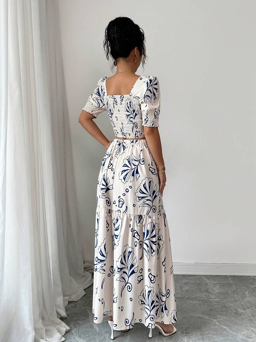 Floral Print Women 2Pcs Outfit - Romper Floral Print บทวิจารณ์และราคา