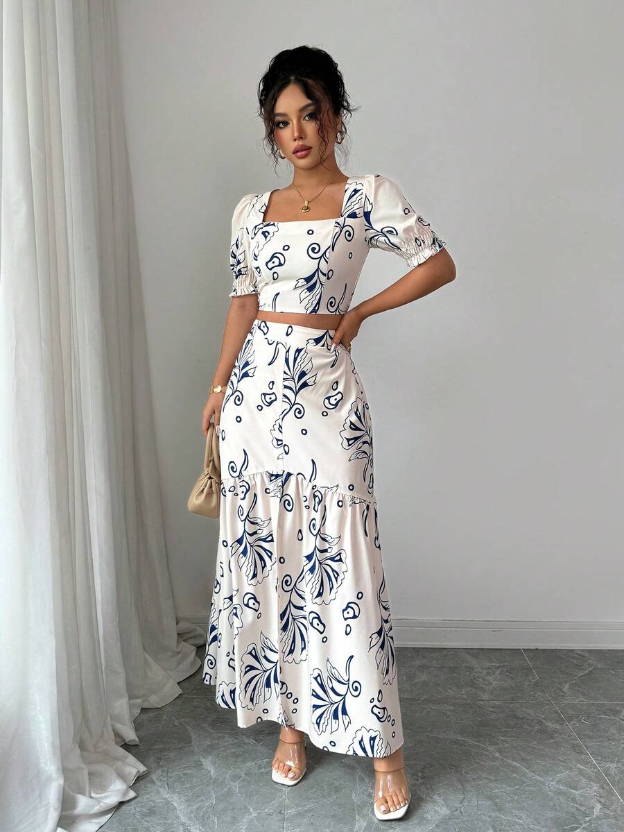 Floral Print Women 2Pcs Outfit - Romper Floral Print บทวิจารณ์และราคา