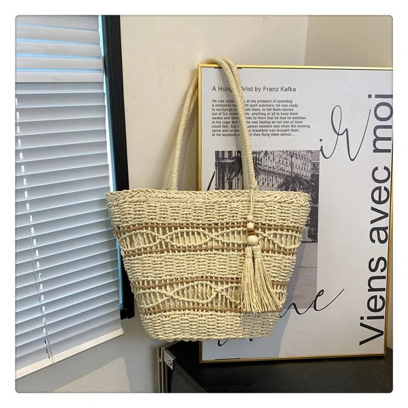 Hollow Woven Straw Shoulder Ba - Tote Bag Beach บทวิจารณ์และราคา