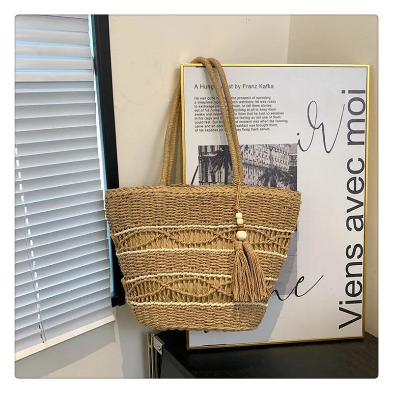 Hollow Woven Straw Shoulder Ba - Tote Bag Beach บทวิจารณ์และราคา