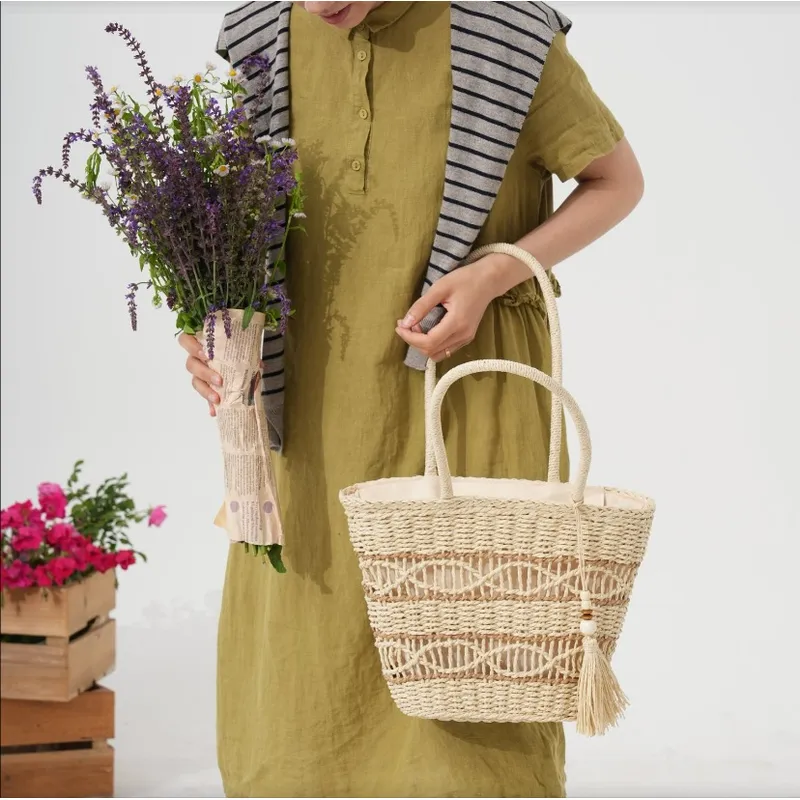 Hollow Woven Straw Shoulder Ba - Tote Bag Beach บทวิจารณ์และราคา