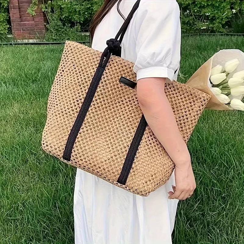 Hollow Straw Woven Tote Bag fo - Tote Bag Beach บทวิจารณ์และราคา