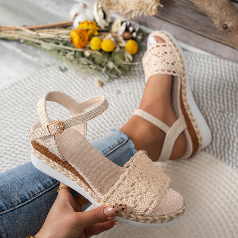Women Lace Wedge Sandals Espad - Wedge Espadrille Women บทวิจารณ์และราคา