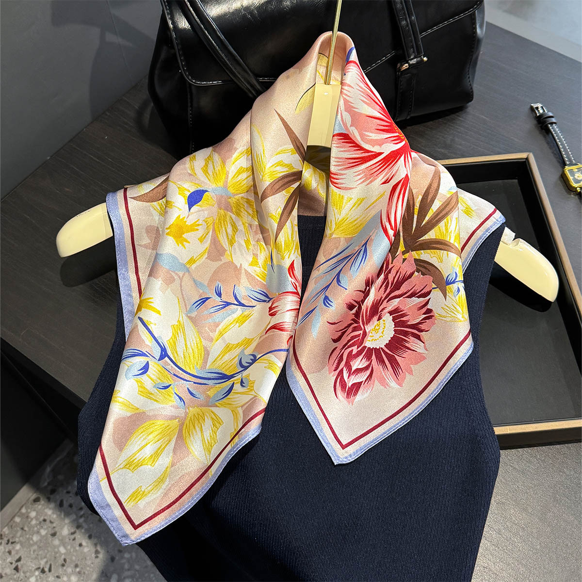 New 100% Silk Square Scarf for - Headband Summer Knit บทวิจารณ์และราคา