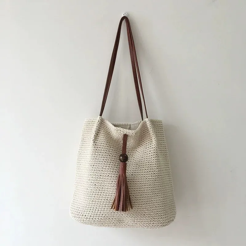 Tassel straw woven tote bag ha - Tote Bag Beach บทวิจารณ์และราคา