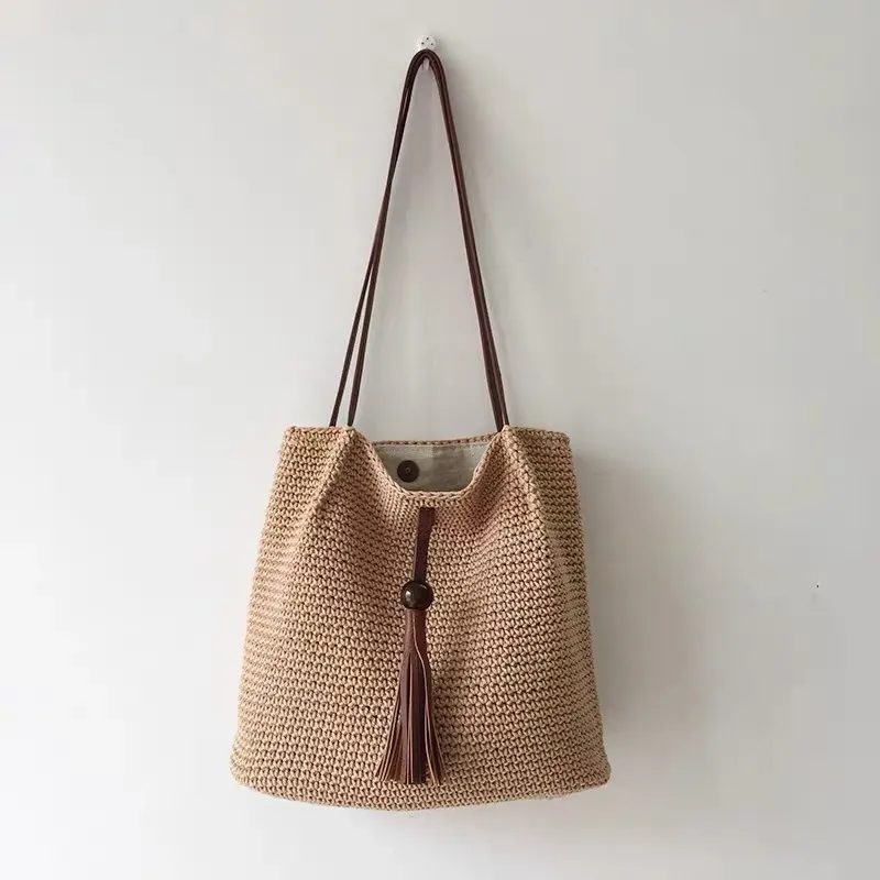 Tassel straw woven tote bag ha - Tote Bag Beach บทวิจารณ์และราคา