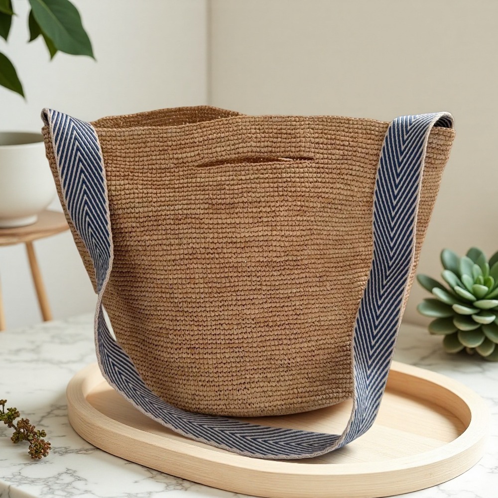 New Raffia Rainbow Bucket Bag  - Crochet Bag Raffia บทวิจารณ์และราคา