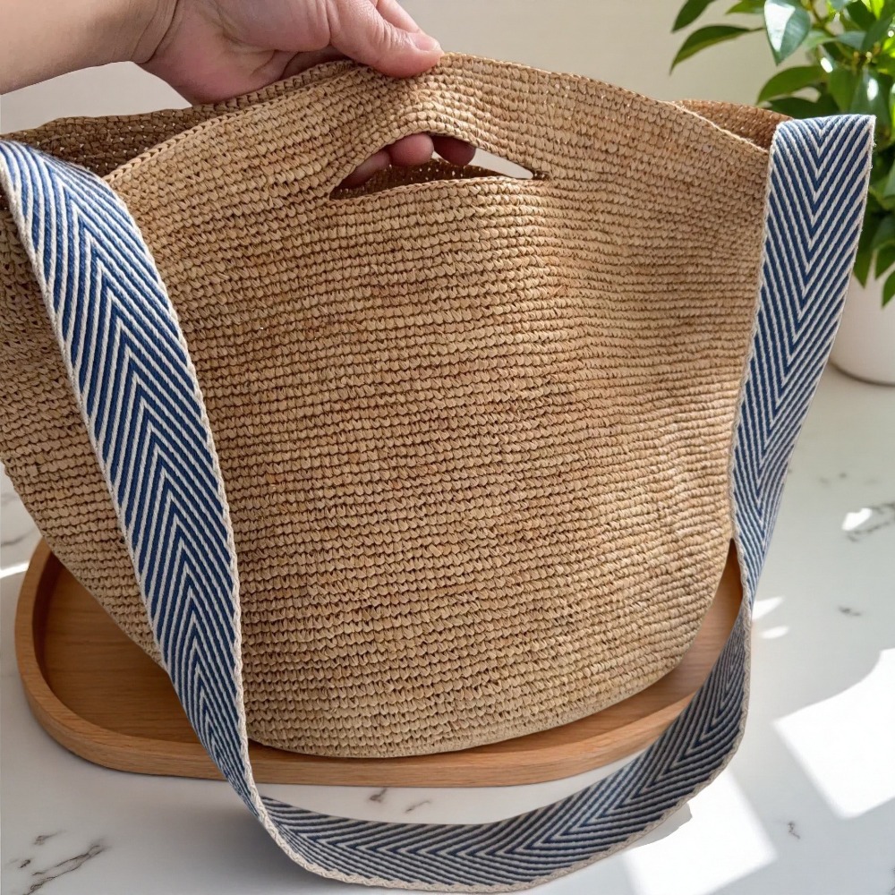 New Raffia Rainbow Bucket Bag  - Crochet Bag Raffia บทวิจารณ์และราคา