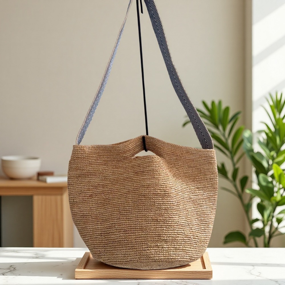 New Raffia Rainbow Bucket Bag  - Crochet Bag Raffia บทวิจารณ์และราคา