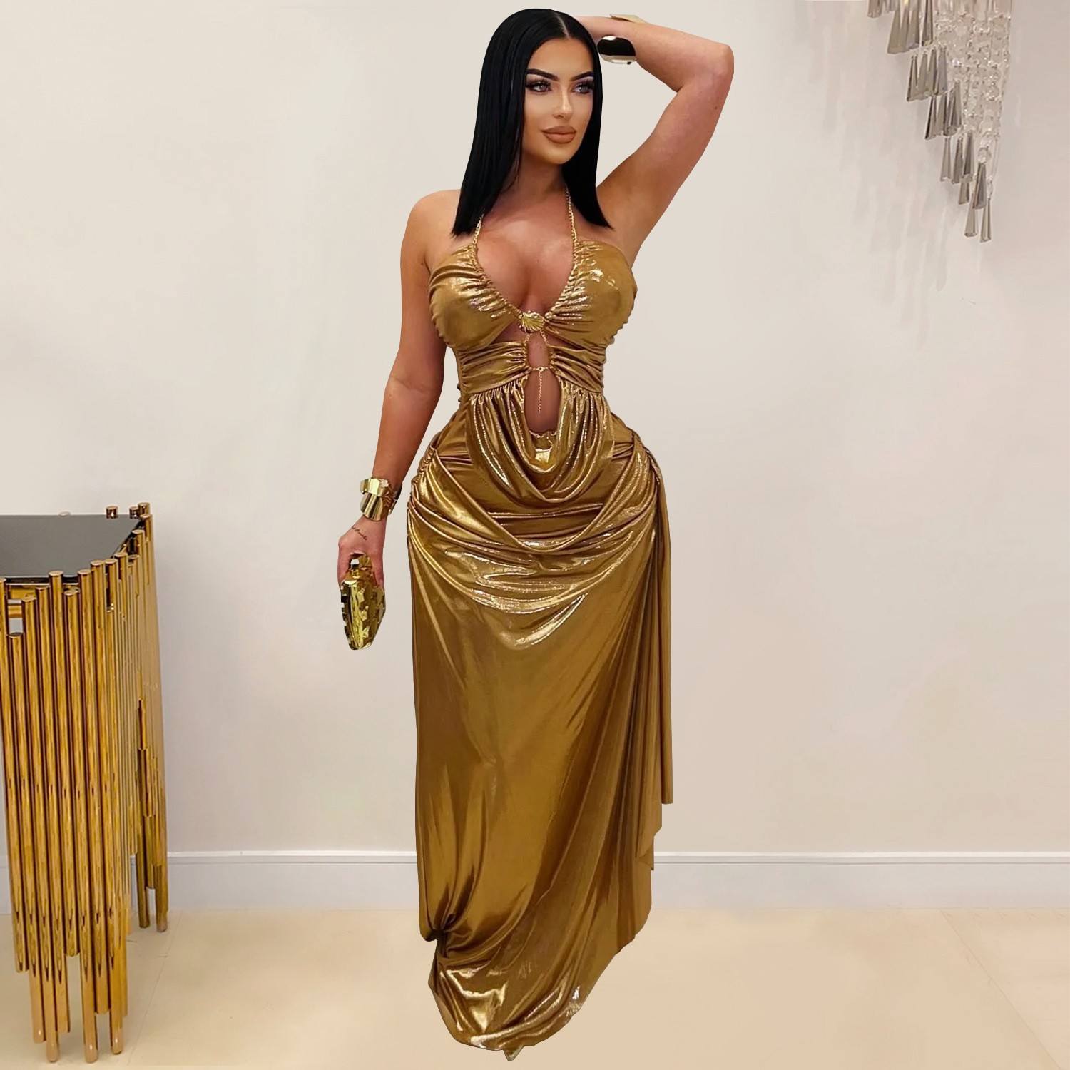 Wedding Guest Dress Evening Ha - Maxi Dress Halter บทวิจารณ์และราคา