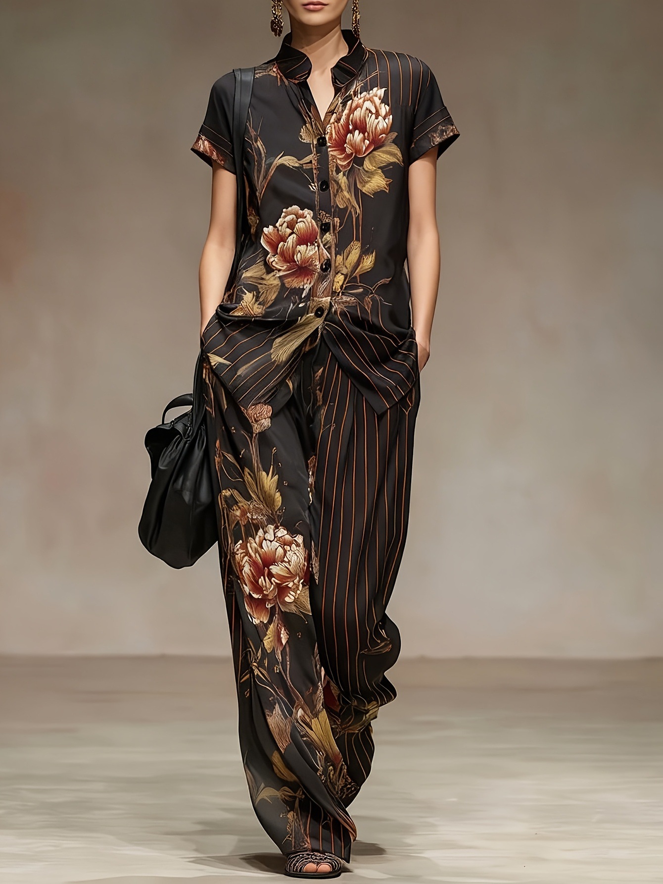 Chiffon Women Summer 2PCS Matc - Romper Floral Print บทวิจารณ์และราคา