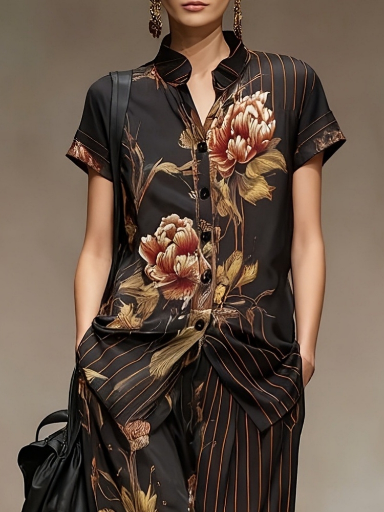 Chiffon Women Summer 2PCS Matc - Romper Floral Print บทวิจารณ์และราคา