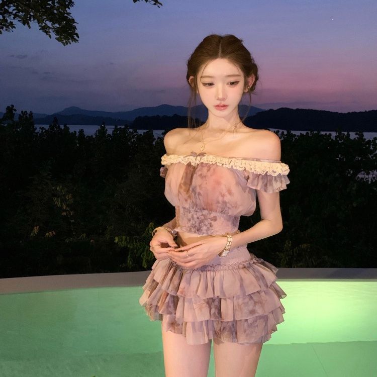 French Sweet Coquette Off Shou - Romper Floral Print บทวิจารณ์และราคา