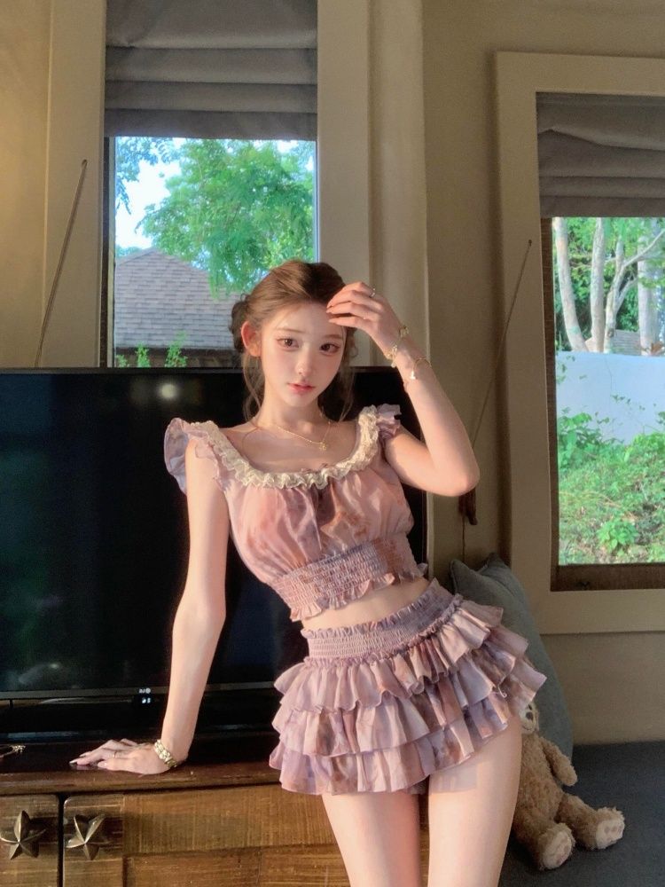 French Sweet Coquette Off Shou - Romper Floral Print บทวิจารณ์และราคา