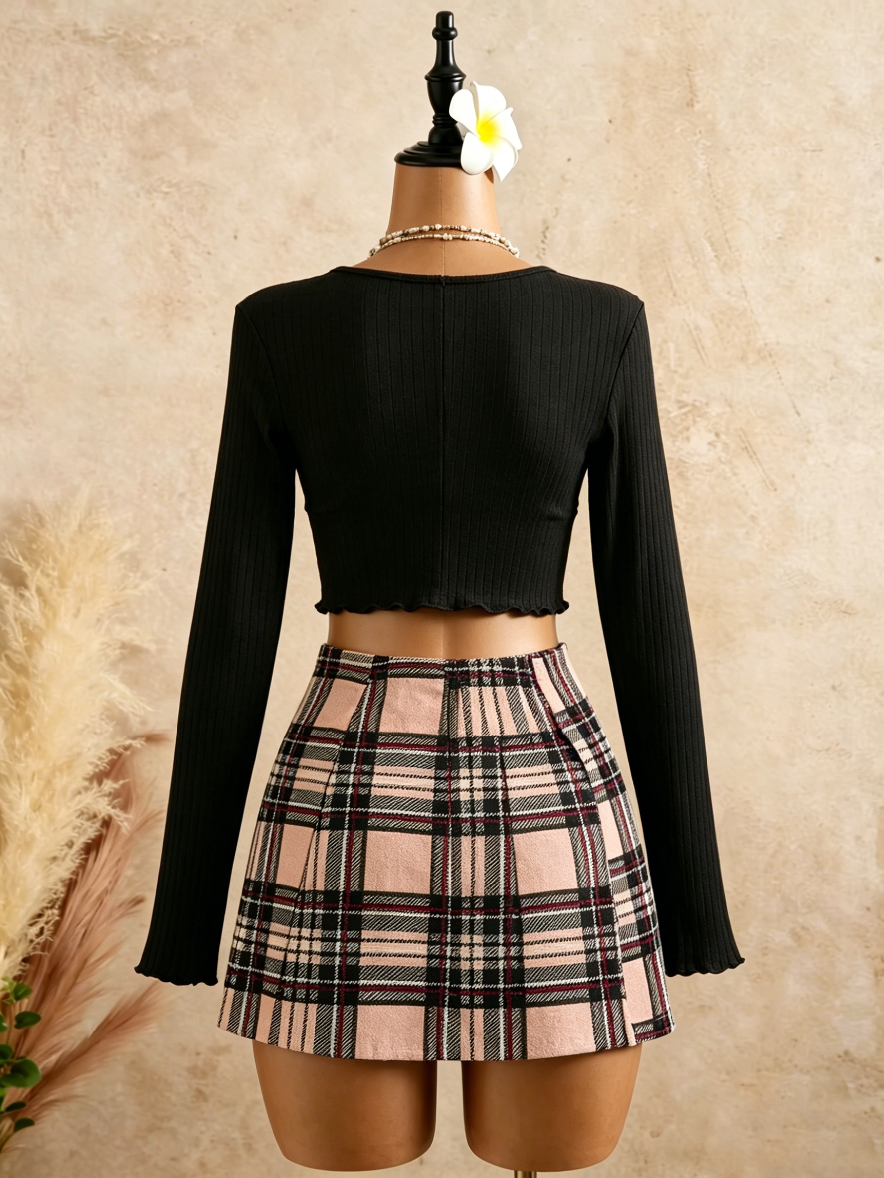 Women Black Wrap V Neck Ruffle - Crop Top Crochet บทวิจารณ์และราคา