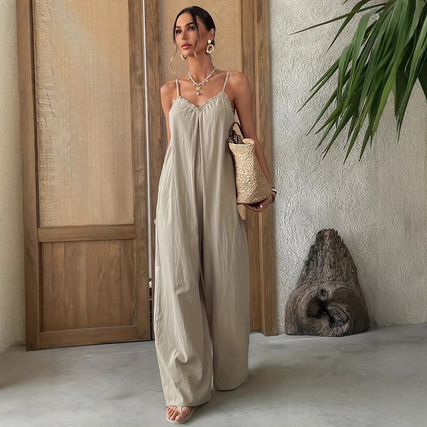 Summer Woman Jumpsuit Sleevele - Jumpsuit Linen Relaxed บทวิจารณ์และราคา