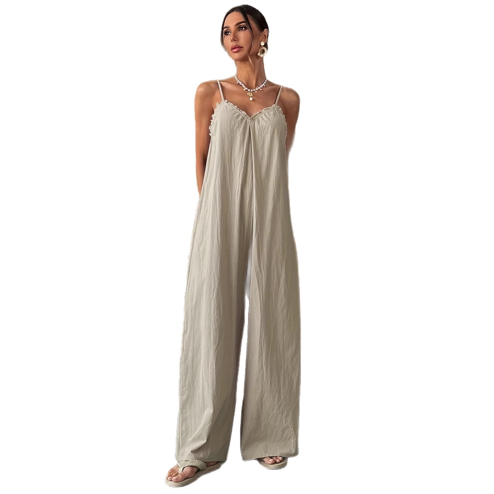 Summer Woman Jumpsuit Sleevele - Jumpsuit Linen Relaxed บทวิจารณ์และราคา