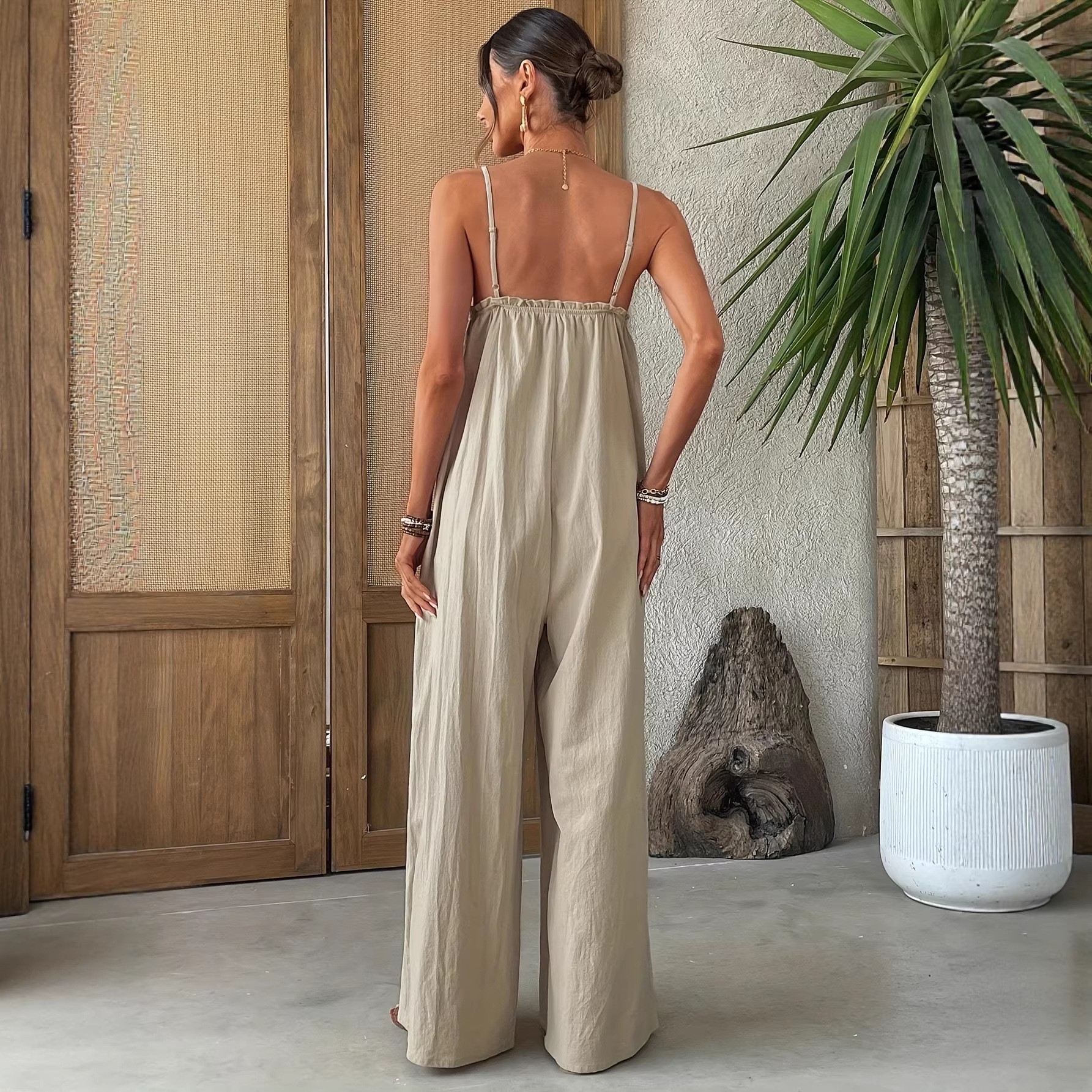 Summer Woman Jumpsuit Sleevele - Jumpsuit Linen Relaxed บทวิจารณ์และราคา
