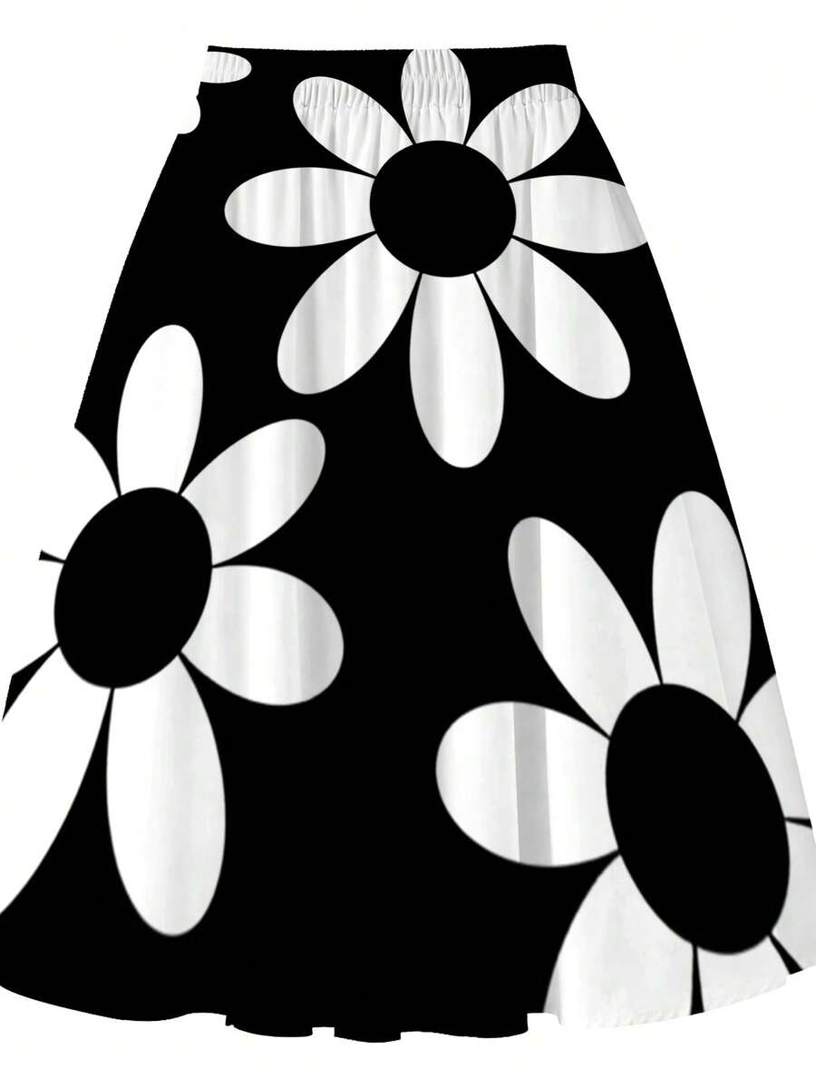 Oversized Womens Daisy Print M - Midi Skirt Floral บทวิจารณ์และราคา